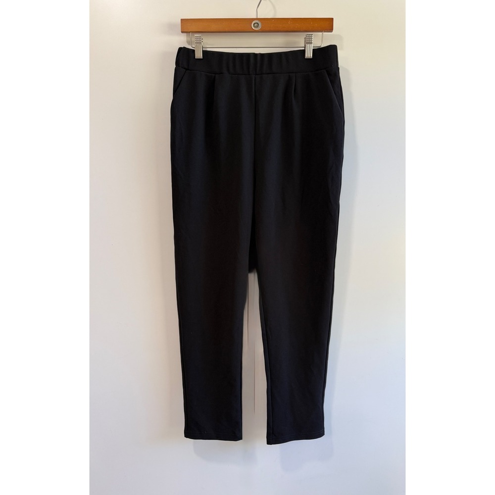 Black High Waisted Tapered Pleated Trousers Elastic Waist Size L